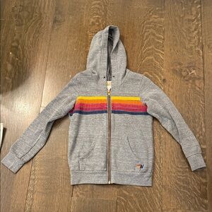 Aviator Nation Gray Hoodie with Rainbow Stripes